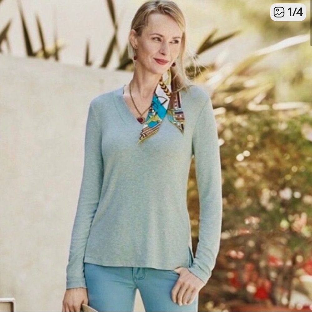 CAbi Laidback Sea Glass Long Sleeve Lightweight Tee Size Small